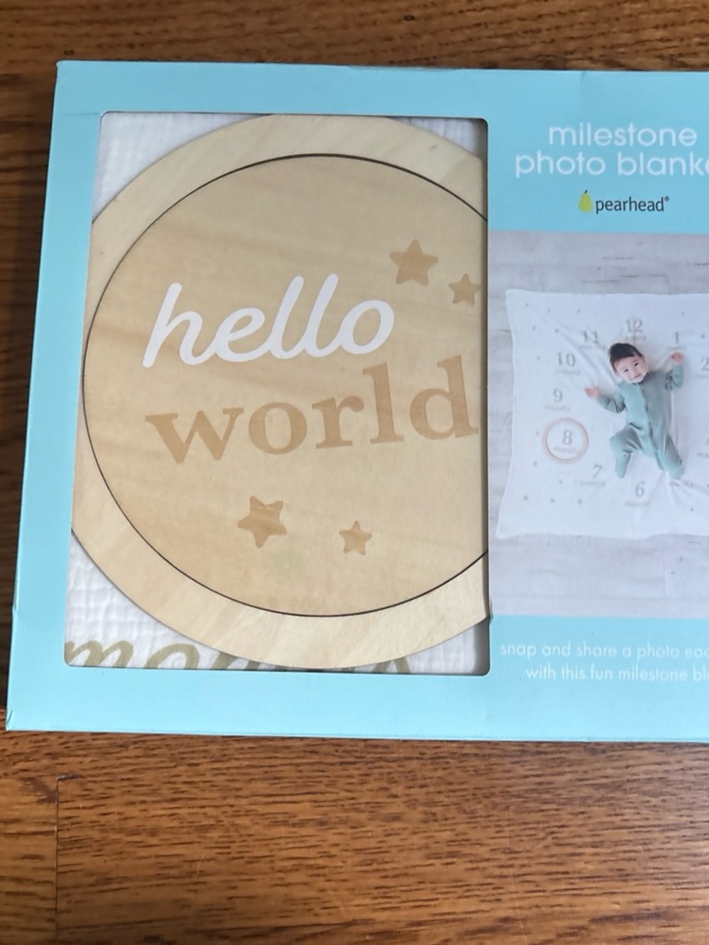 Brand new Pearhead “Hello World" Milestone Photo baby blanket